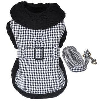 Black and White Classic Hounds tooth Dog Harness Coat with Leash