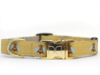 Honey Bee Dog Collar and Leash with Yellow Gold Metal Buckles