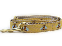 Honey Bee Dog Collar and Leash with Yellow Gold Metal Buckles