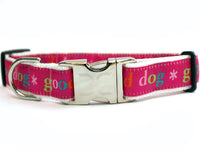 Good Dog! Pink Dog Collar with Silver Metal Buckles
