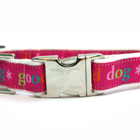 Good Dog! Pink Dog Collar with Silver Metal Buckles