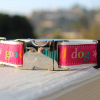 Good Dog! Pink Dog Collar with Silver Metal Buckles