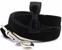 Bowtie Black Velvet Dog Collar Rose with Silver Metal Buckles
