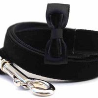 Bowtie Black Velvet Dog Collar Rose with Silver Metal Buckles