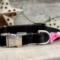 Bowtie Pink Velvet Dog Collar with Silver Metal Buckles