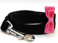 Bowtie Pink Velvet Dog Collar with Silver Metal Buckles
