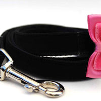 Bowtie Pink Velvet Dog Collar with Silver Metal Buckles