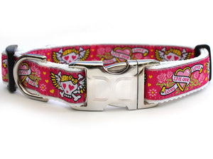 Wild One Pink Collar with Silver Metal Buckles