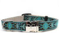 Boho Peacock Dog Collar with Silver Metal Buckles
