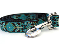 Boho Peacock Dog Collar with Silver Metal Buckles
