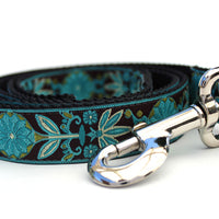 Boho Peacock Dog Collar with Silver Metal Buckles