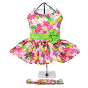 Pink Hawaiian Floral Dress with Leash & D-Ring