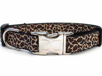 Leaping Leopard Dog Collar with Silver Metal Buckles
