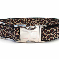 Leaping Leopard Dog Collar with Silver Metal Buckles