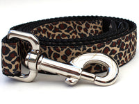 Leaping Leopard Dog Collar with Silver Metal Buckles
