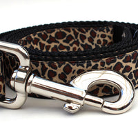 Leaping Leopard Dog Collar with Silver Metal Buckles