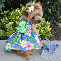 Blue Lagoon Hawaiian Hibiscus Dress with Leash & D-Ring
