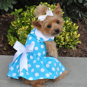 Blue Polka Dot Dress with Leash & D-Ring