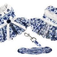 Blue Rose Dress with D-Ring and Matching Leash