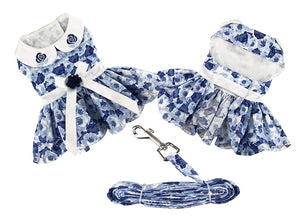 Blue Rose Dress with D-Ring and Matching Leash