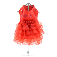 Christmas Red Satin Ruffled Dress with D Ring and Leash
