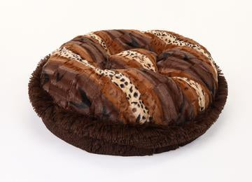 Exotic Fur Brown/Gold & Chocolate Shag Bagel Bed