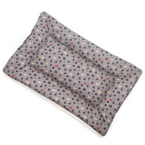 Gray Paws in Hearts Cotton Fabric Flat Pet Bed