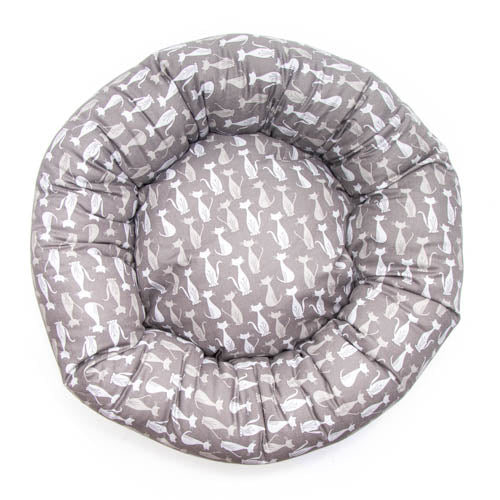 Gray Silhouette Cotton Fabric Round Pet Bed