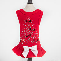 Holiday Sparkle Dog Dress in Red and White
