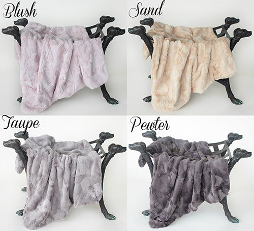 Luxe Dog Blankets in Blush, Taupe, Pewter, and Sand