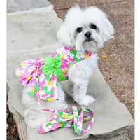 Pink Hawaiian Floral Dress with Leash & D-Ring
