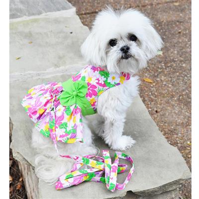 Pink Hawaiian Floral Dress with Leash & D-Ring