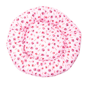 Pink Paw Cotton Fabric Round Pet Bed