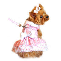 Pink Polka Dot and Lace Dog Dress Set with Leash
