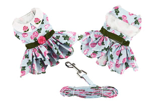 Pink Rose Dress with D-Ring and Matching Leash