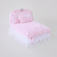 The Enchanted Nights Collection Dog Bed in Sterling Grey, Baby Doll Pink, and White
