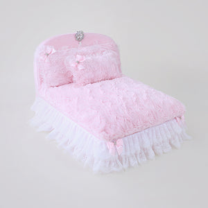 The Enchanted Nights Collection Dog Bed in Sterling Grey, Baby Doll Pink, and White