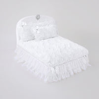 The Enchanted Nights Collection Dog Bed in Sterling Grey, Baby Doll Pink, and White
