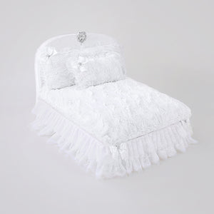 The Enchanted Nights Collection Dog Bed in Sterling Grey, Baby Doll Pink, and White