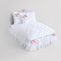 The Enchanted Nights Collection Dog Bed in Sterling Grey, Baby Doll Pink, and White
