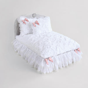 The Enchanted Nights Collection Dog Bed in Sterling Grey, Baby Doll Pink, and White