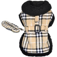 Sherpa-Lined Dog Harness Coat - Brown Plaid
