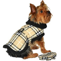 Sherpa-Lined Dog Harness Coat - Brown Plaid
