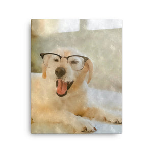 Scholarly Dog With Glasses Canvas Art