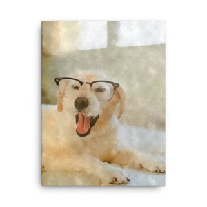 Scholarly Dog With Glasses Canvas Art