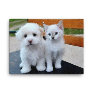 Maltese Puppy and White Kitten Canvas Art