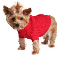 Combed Cotton Cable Knit Dog Sweater - Fiery Red
