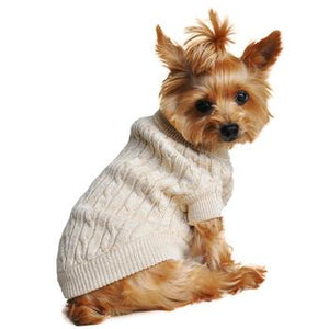 Combed Cotton Cable Knit Dog Sweater - Oatmeal