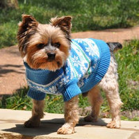 Combed Cotton Snowflake and Hearts Dog Sweater - Blue
