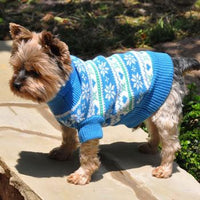 Combed Cotton Snowflake and Hearts Dog Sweater - Blue
